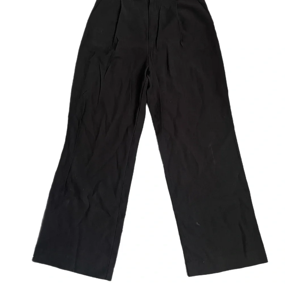 Zara black pleated front wide straight leg trouser pants size large - Picture 6 of 6